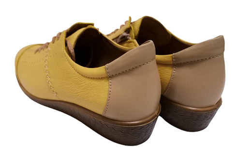 【ムーンスター SP2401 イエローコンビ】本革柔らかガーメントレザー使用靴紐シューズ